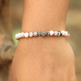 Pink Zebra Jasper With Silver Om Stretch Bracelet